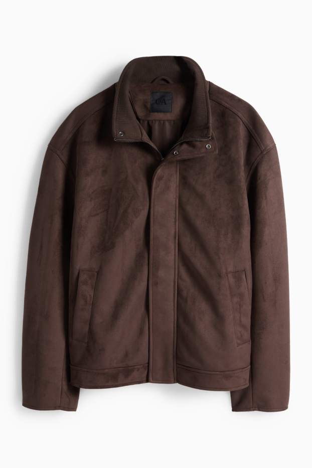 Pánské - Bunda - imitace semiše - tmavohnědá