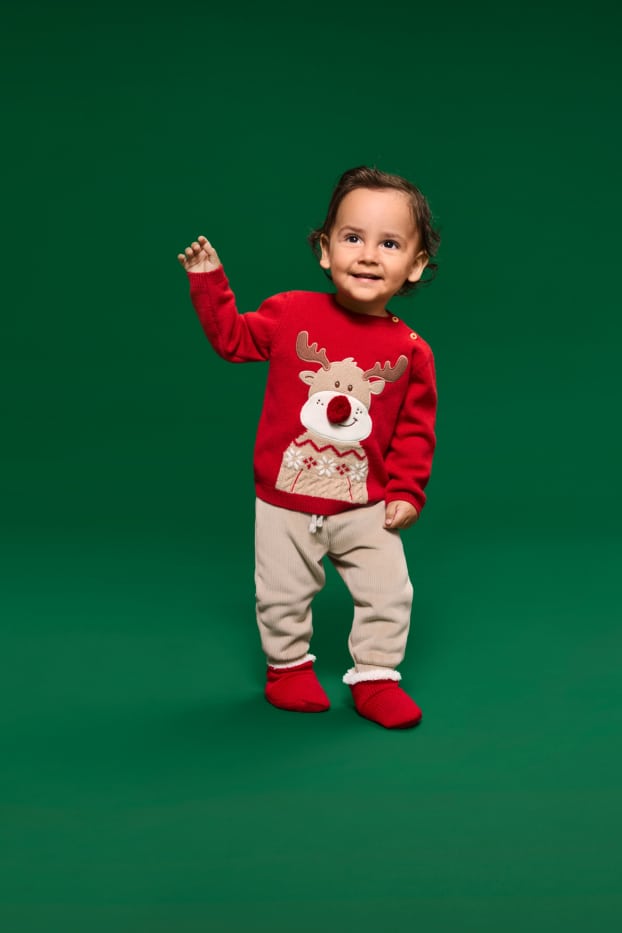 Bébés garçons - Pantalon de jogging chaud pour bébé de Noël - finition côtelée - beige