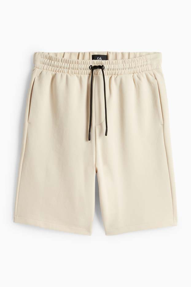 Pánské - Teplákové šortky - strukturované - světle béžová