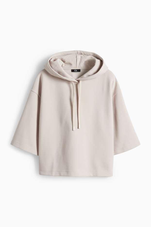 Dámské - Mikina s kapucí - žebrovaná - světle béžová