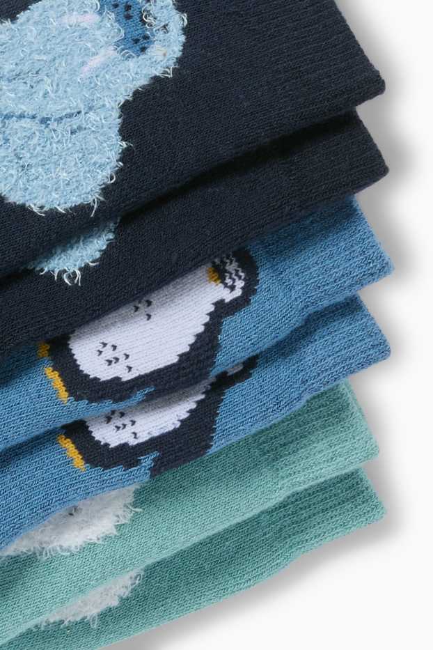 Nen - Paquet de 3 - pingüí i os polar - mitjons càlids amb dibuix - blau fosc