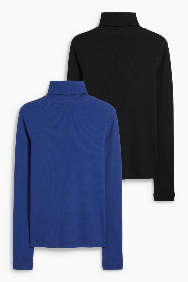 Damen - Multipack 2er - Rollkragenshirt - gerippt - blau / schwarz