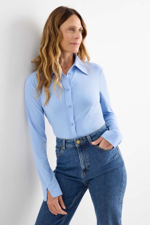 Women - Jersey blouse - light blue