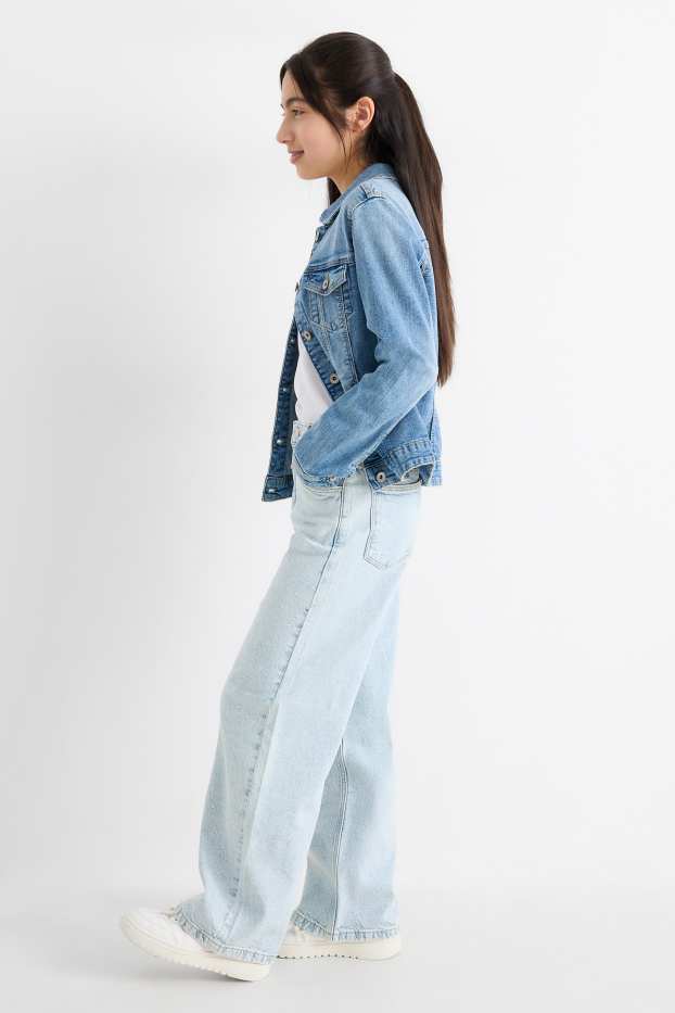 Kinder Mädchen - Wide Leg Jeans mit Strasssteinen - helljeansblau