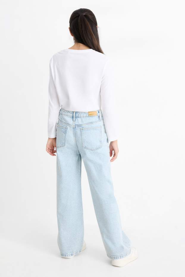 Kinder Mädchen - Wide Leg Jeans mit Strasssteinen - helljeansblau