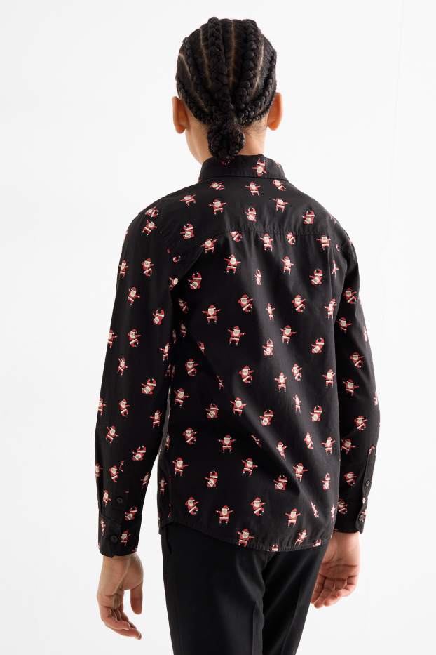 Děti - chlapci - Motivy Santa Clause - vánoční košile - černá