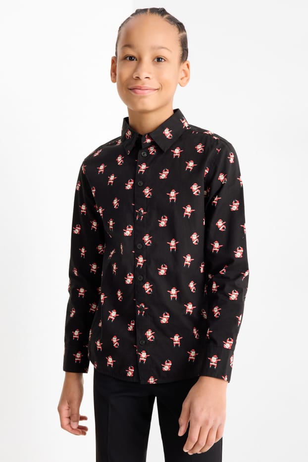 Děti - chlapci - Motivy Santa Clause - vánoční košile - černá