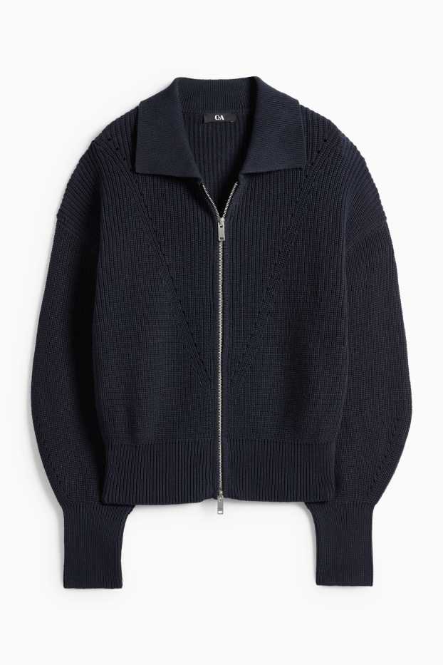 Dona - Jaqueta de punt - acanalada - blau fosc