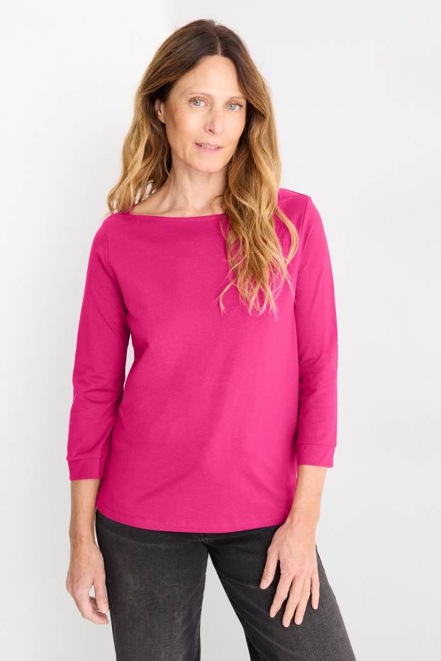 Femei - Tricou cu mânecă lungă basic - regular fit - roz