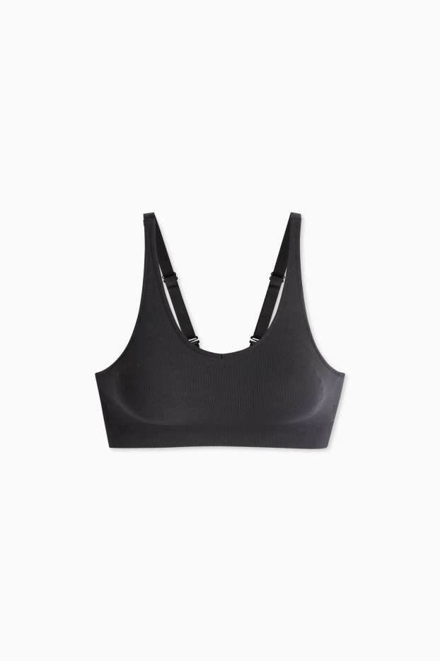 Damen - Sport-BH - wattiert - gerippt - seamless - schwarz