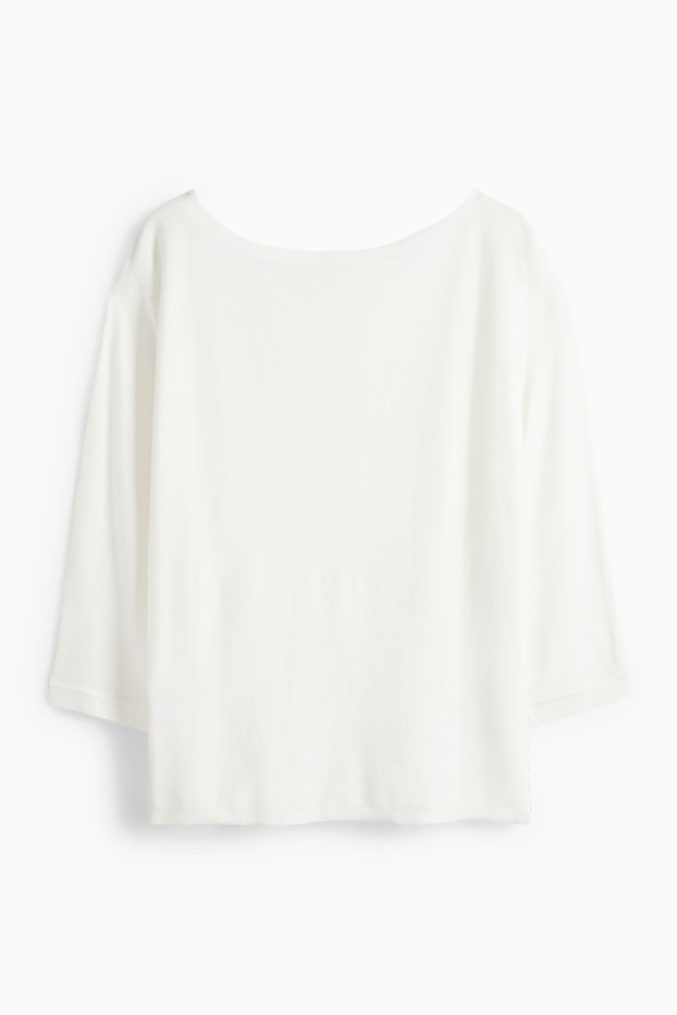 Dames - Fijn gebreide trui - crème wit