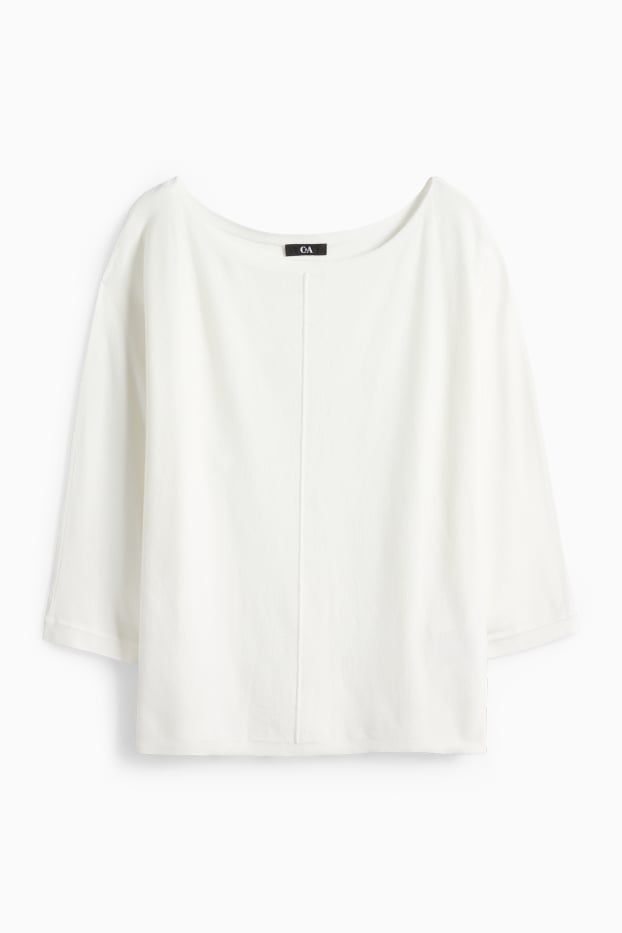 Dames - Fijn gebreide trui - crème wit