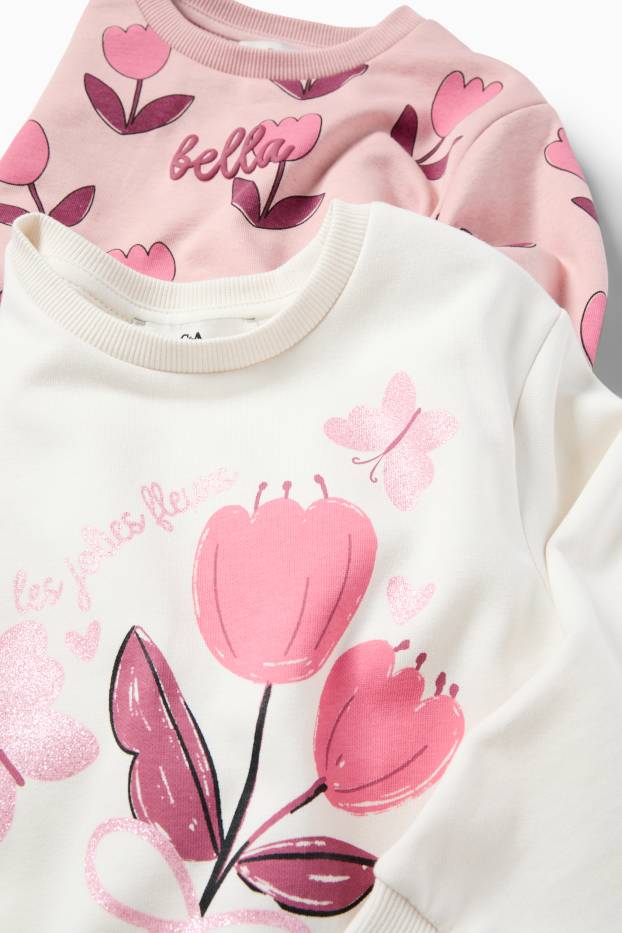 Děti - dívky - Multipack 2 ks - tulipány a motýli - mikina - bílá/růžová