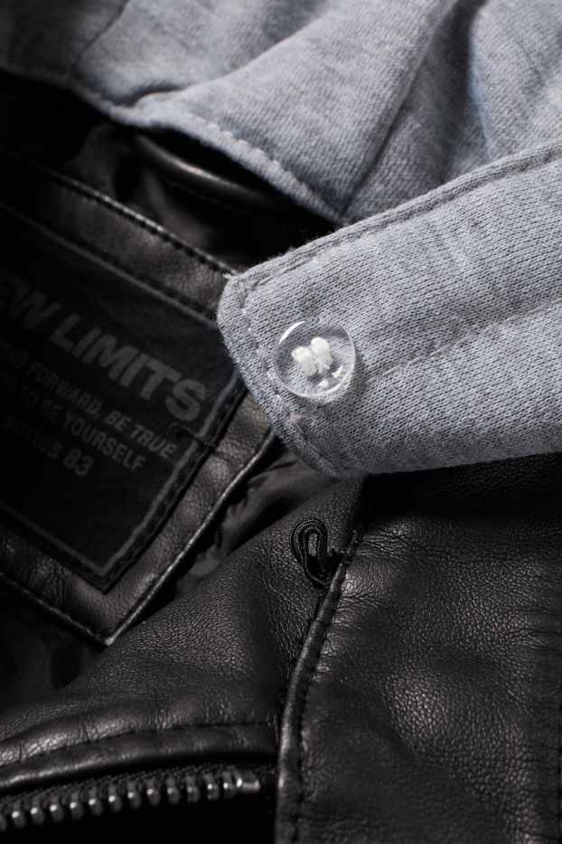 Bambini - Racing - giacca stile motociclista con cappuccio - similpelle - nero