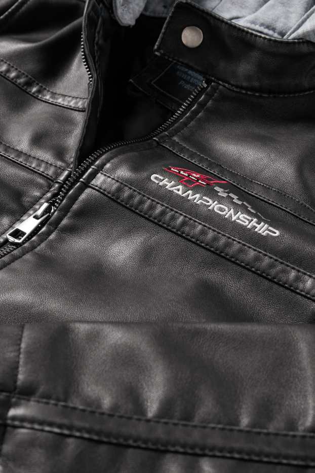 Bambini - Racing - giacca stile motociclista con cappuccio - similpelle - nero