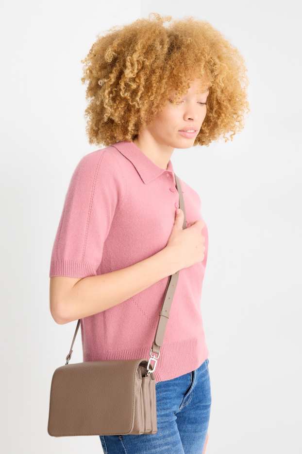 Dames - Schoudertas met afneembare riem - imitatieleer - lichtbruin