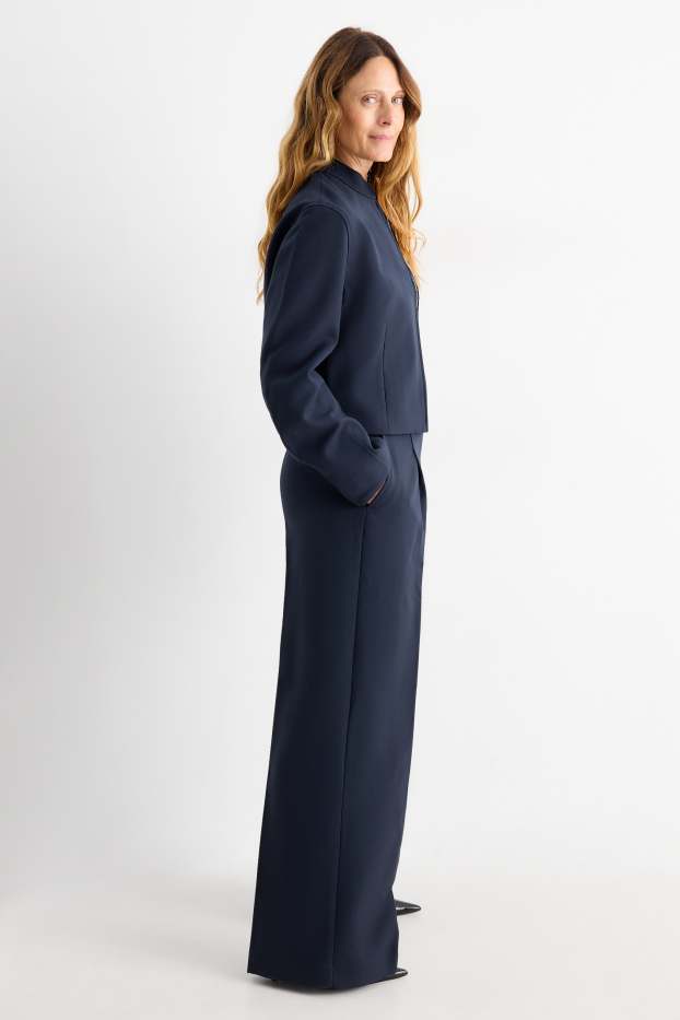 Dámské - Business kalhoty - high waist - wide leg - tmavomodrá