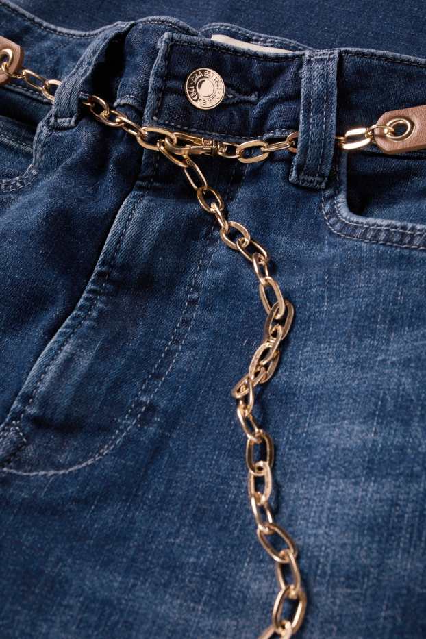 Damen - Flared Jeans mit Gürtel - High Waist - LYCRA® - jeansblau