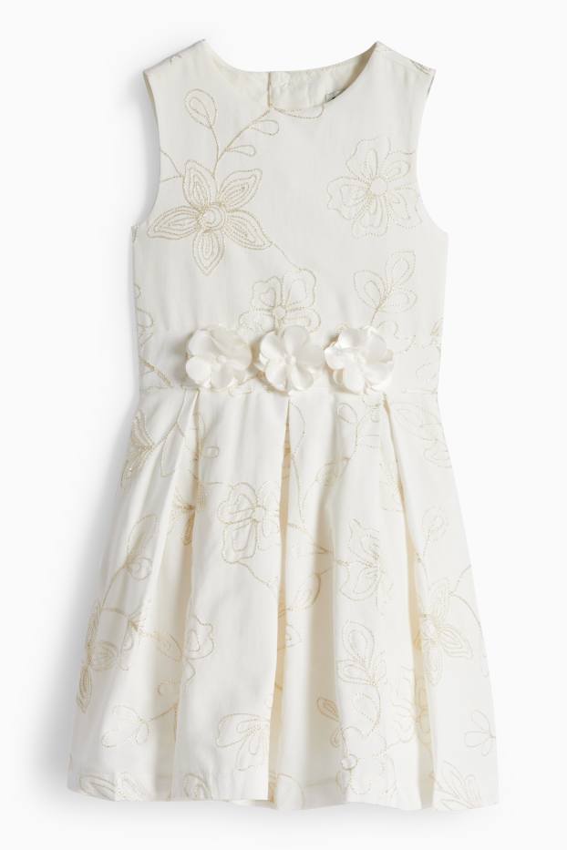 Bambine - Fiore - vestito - effetto brillante - da festa - bianco