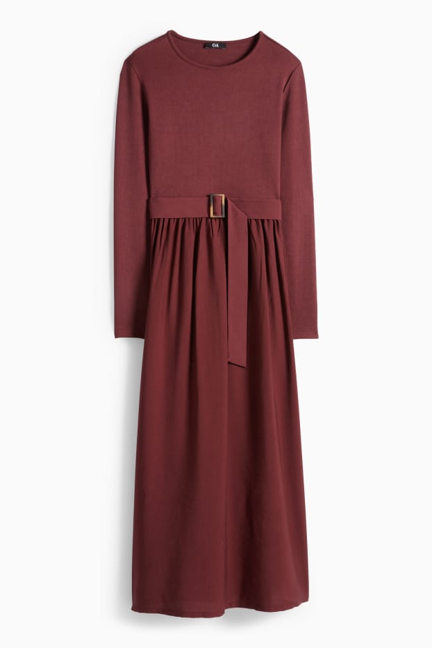 Femmes - Robe Fit & Flare avec ceinture - bordeaux