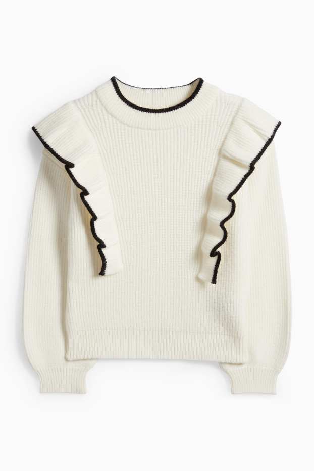 Děti - dívky - Svetr - žebrovaný - krémově bílá