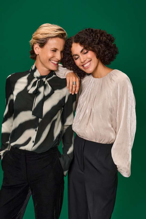 Dámské - Šifonová halenka - se vzorem - černá/béžová