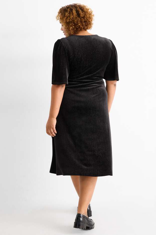 Damen - Samt-Wickelkleid - Straight Fit - schwarz