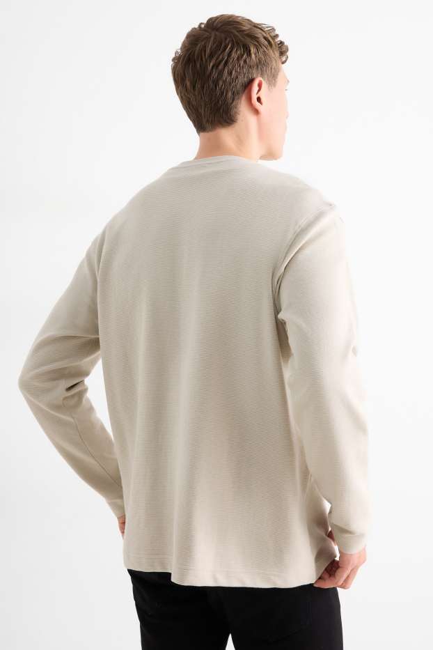 Bărbați - Tricou cu mânecă lungă - relaxed fit - reiat - bej deschis