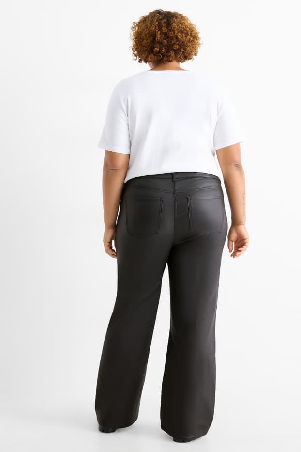 Femei - Pantaloni de stofă - talie înaltă - wide leg - negru