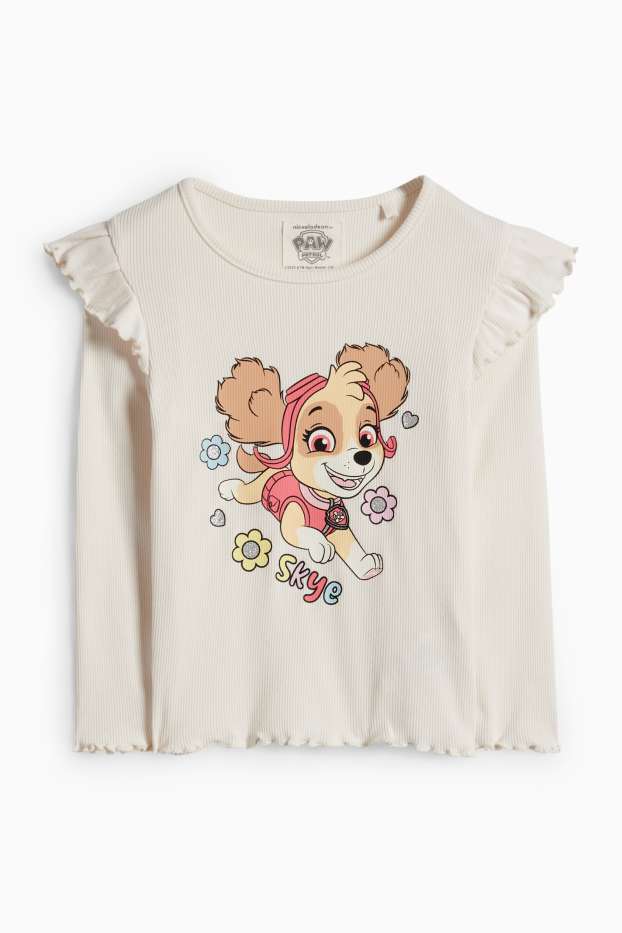 Copii - Fete - Patrula cățelușilor - Skye - tricou cu mânecă lungă - reiat - aspect lucios - alb-crem