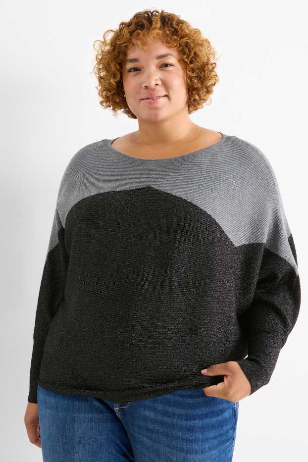 Damen - Pullover - gerippt - schwarz / dunkelgrau