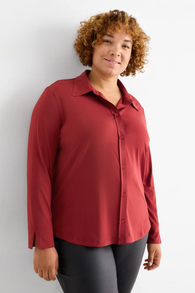 Damen - Jersey-Bluse - dunkelrot