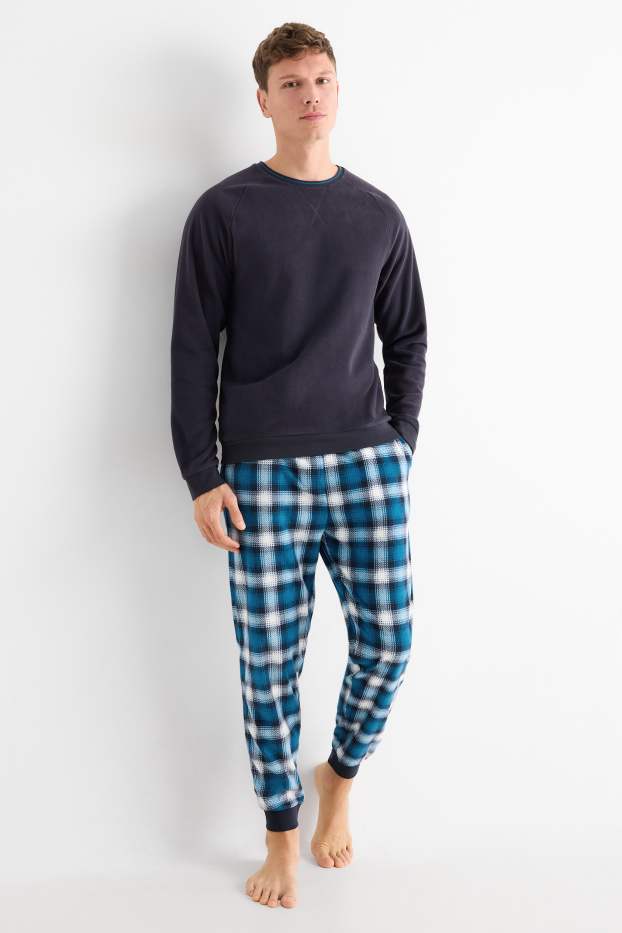 Pánské - Fleecové pyžamo - tmavomodrá