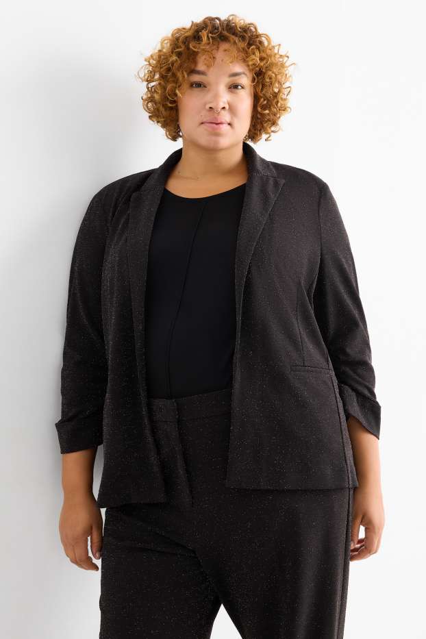 Damen - Blazer - Regular Fit - Glanz-Effekt - schwarz
