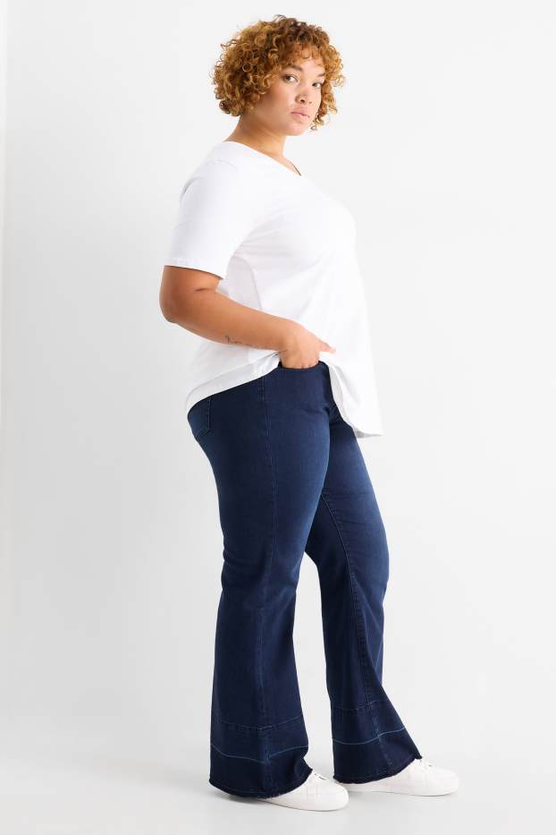 Damen - Flared Jeans - Mid Waist - dunkeljeansblau