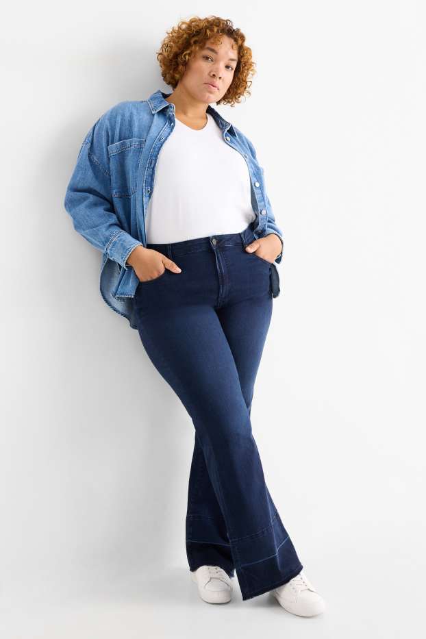 Damen - Flared Jeans - Mid Waist - dunkeljeansblau