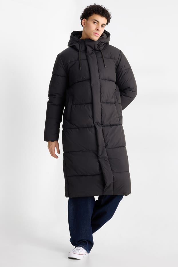 Herren - Steppmantel mit Kapuze - schwarz