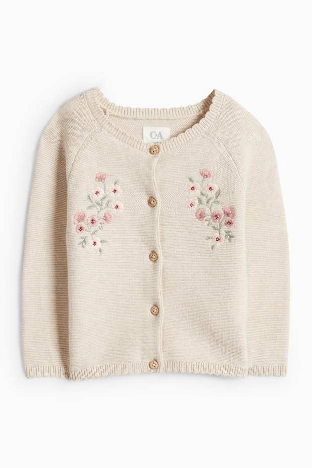 Baby Mädchen - Blümchen - Baby-Outfit - 2 teilig - hellbeige