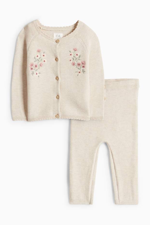 Baby Mädchen - Blümchen - Baby-Outfit - 2 teilig - hellbeige