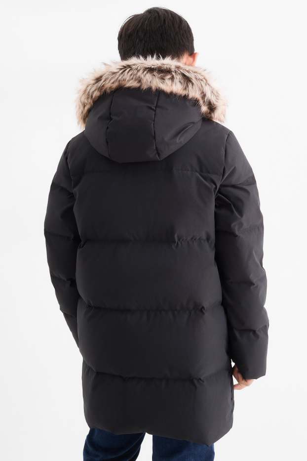 Nen - Jaqueta de plomes amb caputxa i rivet de pèl sintètic - negre