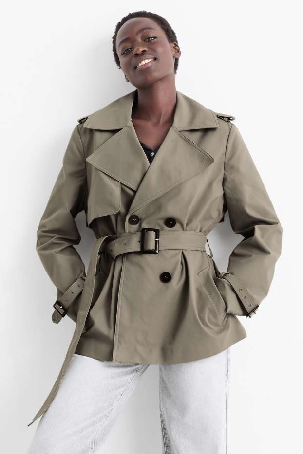 Damen - Kurzer Trenchcoat - beige