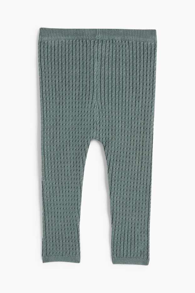Miminka - dívky - Pletené legíny pro miminka - s copánkovým vzorem - zelená