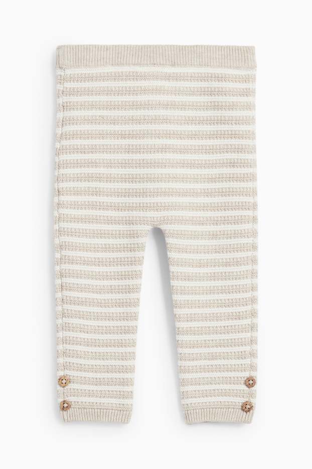 Unisex - Knitted baby leggings - striped - textured - light beige