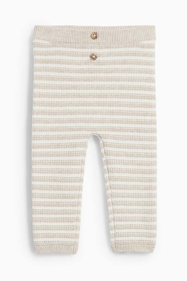 Unisex - Knitted baby leggings - striped - textured - light beige