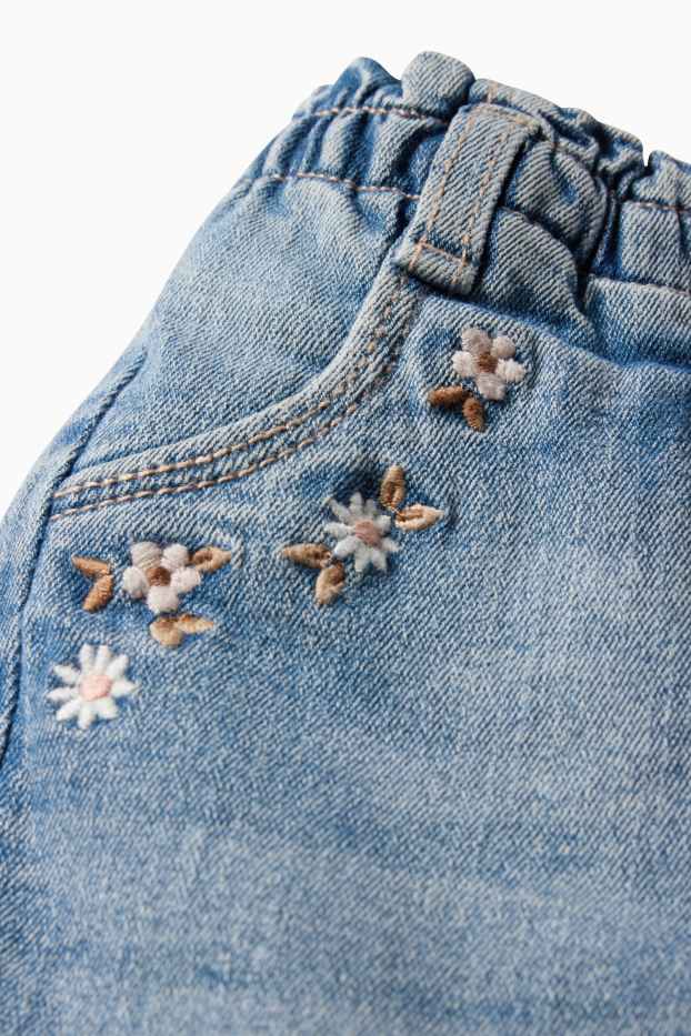 Baby Girls - Floral - baby jeans - thermal jeans - denim-light blue