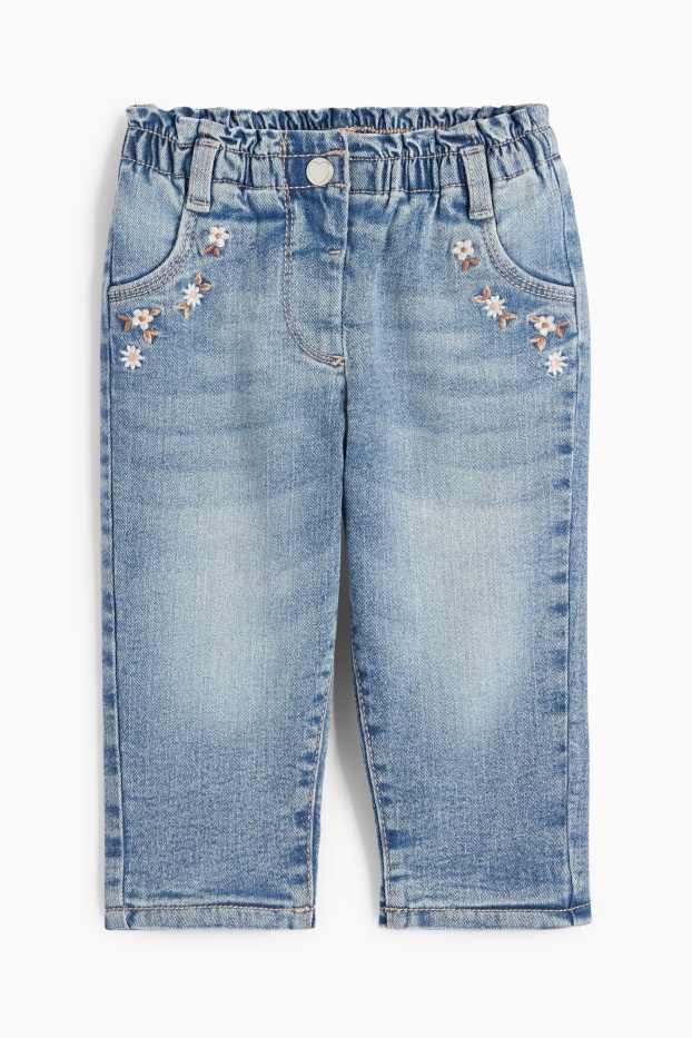 Baby Girls - Floral - baby jeans - thermal jeans - denim-light blue