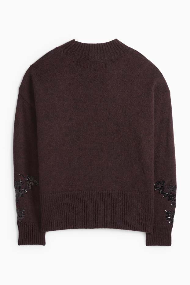 Dámské - Svetr - s lesklými aplikacemi - tmavohnědá