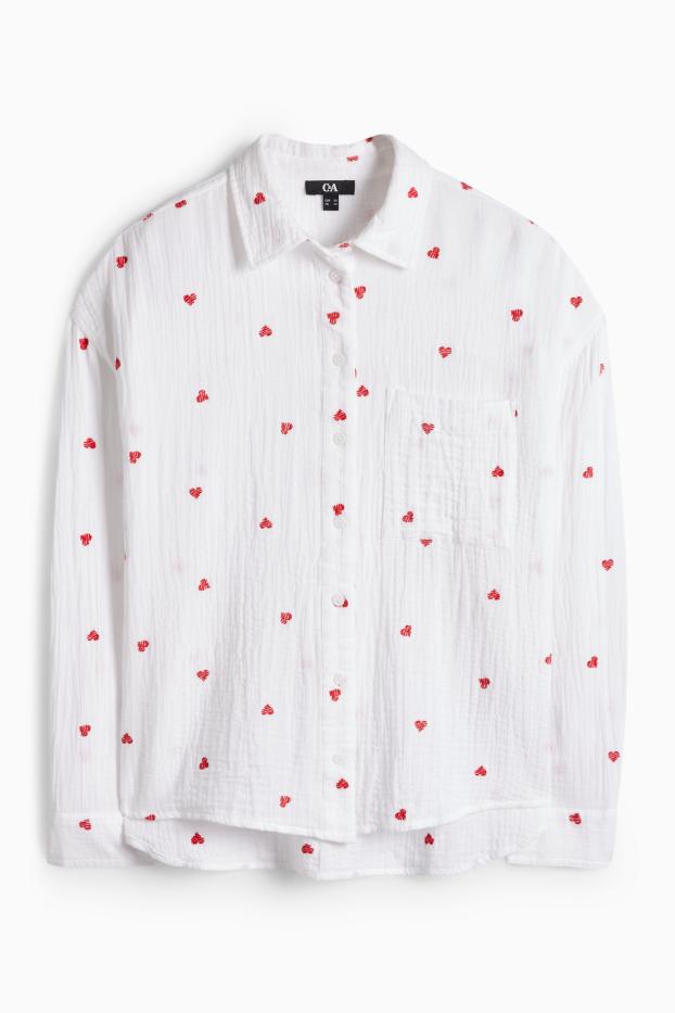 Dámské - Mušelínová halenka - se vzorem - bílá