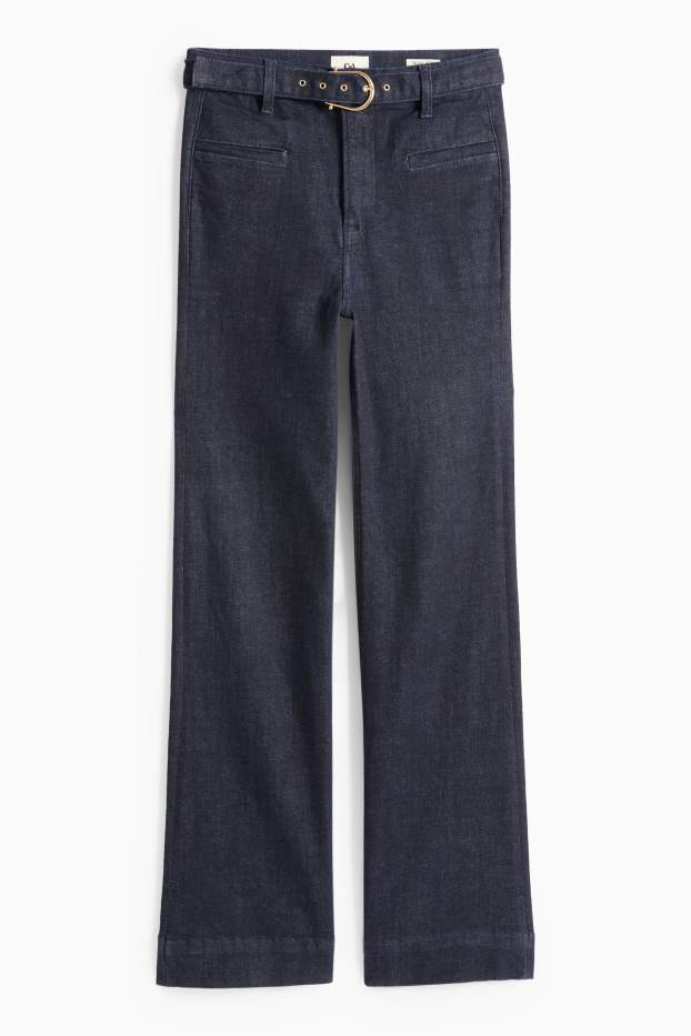 Dona - Flared Jeans amb cinturó - high waist - LYCRA® - texà blau fosc