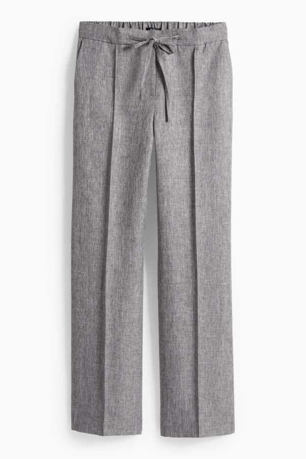 Dámské - Business kalhoty - mid waist - straight fit - šedá-žíhaná